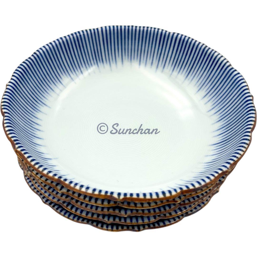 【美品】 京焼 清水焼 染付十草 5Pセット 深皿 小鉢 銘々皿 煮物碗 小皿