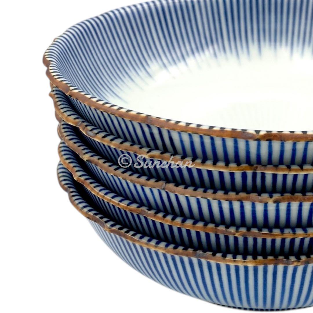 【美品】 京焼 清水焼 染付十草 5Pセット 深皿 小鉢 銘々皿 煮物碗 小皿