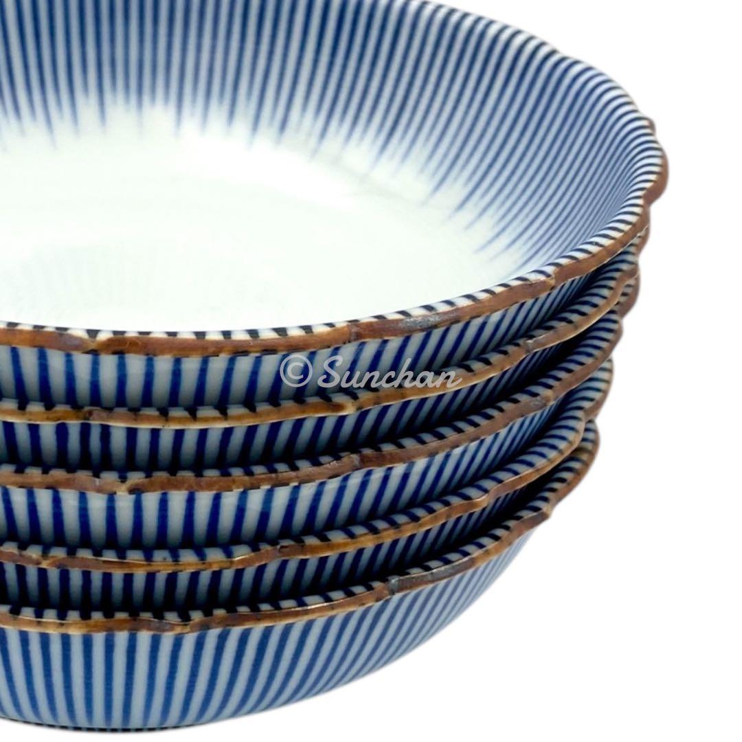 【美品】 京焼 清水焼 染付十草 5Pセット 深皿 小鉢 銘々皿 煮物碗 小皿