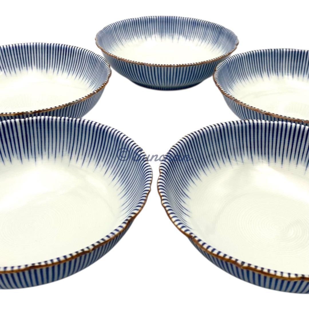 【美品】 京焼 清水焼 染付十草 5Pセット 深皿 小鉢 銘々皿 煮物碗 小皿