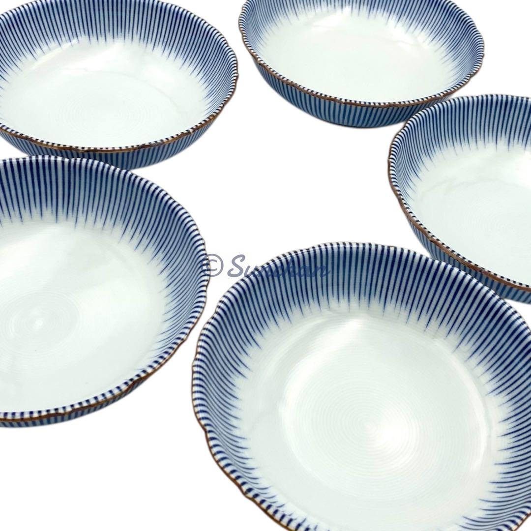 【美品】 京焼 清水焼 染付十草 5Pセット 深皿 小鉢 銘々皿 煮物碗 小皿