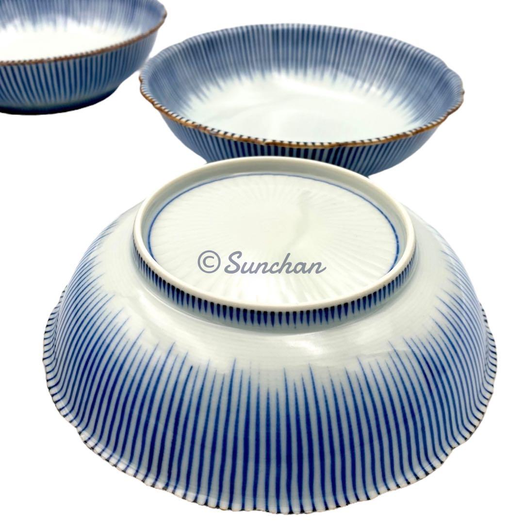 【美品】 京焼 清水焼 染付十草 5Pセット 深皿 小鉢 銘々皿 煮物碗 小皿