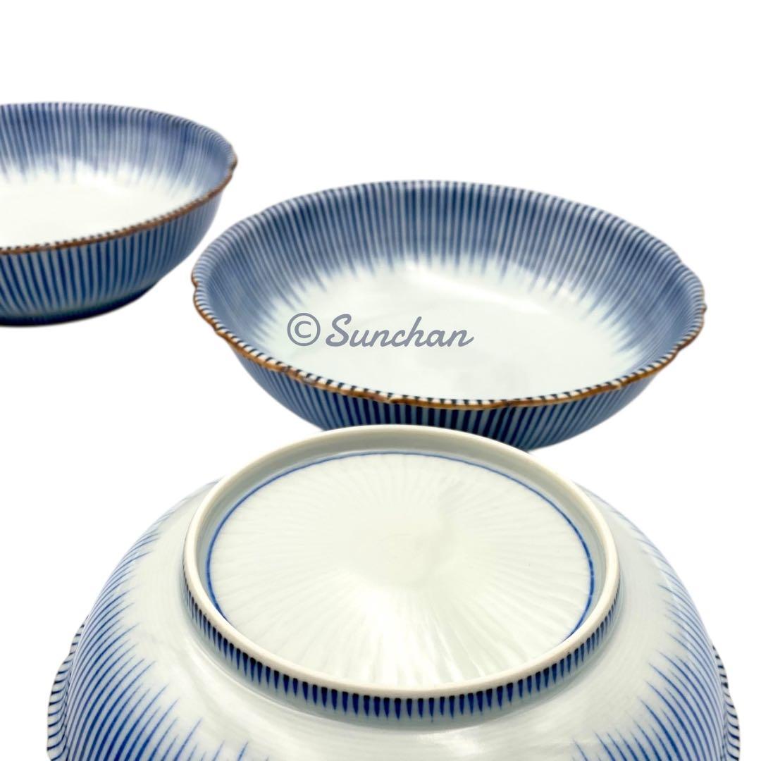 【美品】 京焼 清水焼 染付十草 5Pセット 深皿 小鉢 銘々皿 煮物碗 小皿