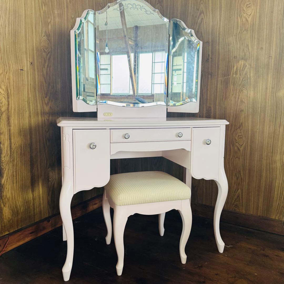 美品★ 東海家具 Fleur ドレッサー スツール ホワイト　猫脚　三面鏡