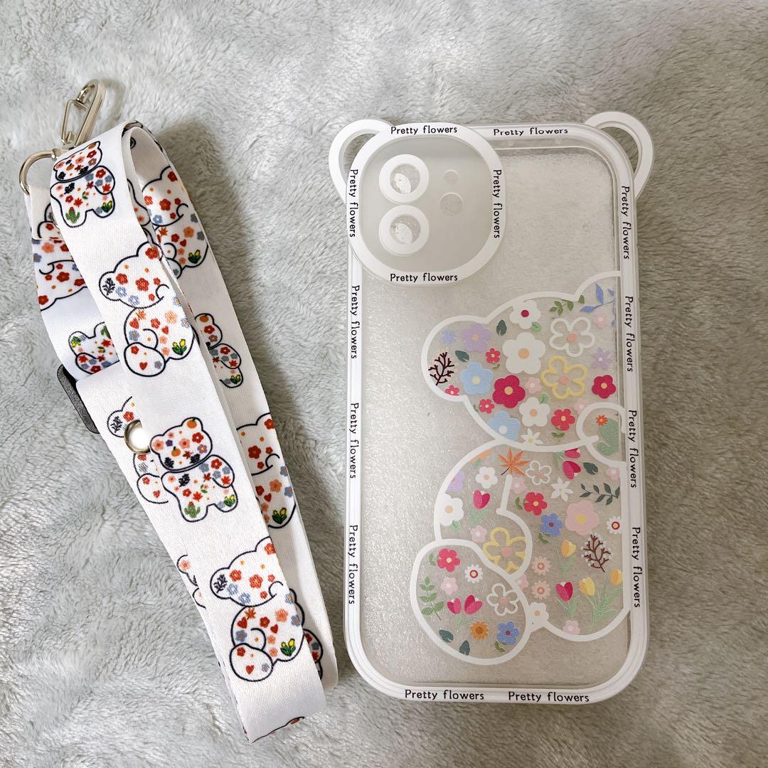 iPhone12ケース スマホショルダー テディベア ストラップ 肩掛け