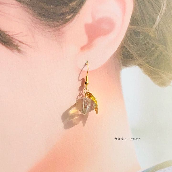 猫の嫁入り　鬼灯と傘と猫面の和風ピアス イヤリング(3点セット)