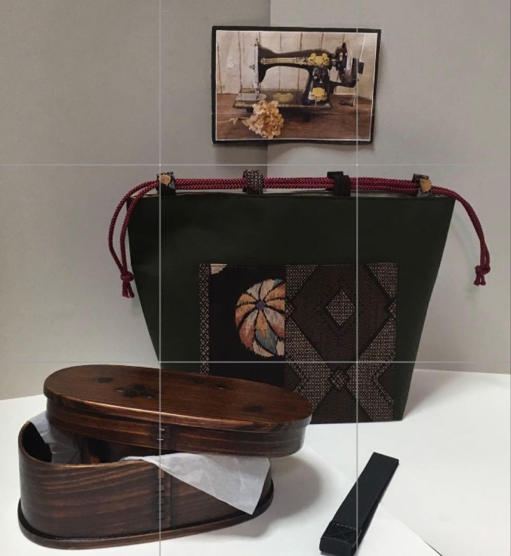 ランチ4点セット 自立巾着　手鞠柄わっぱ桜小判弁当箱2色選べる　箸袋ゴムバンド