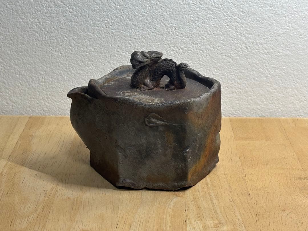 87. 備前焼 宝瓶 登り窯 龍 りゅう 6角 手びねり 急須