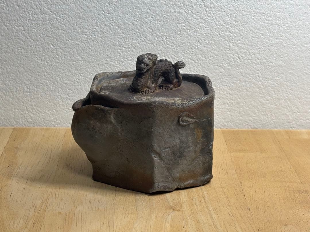 87. 備前焼 宝瓶 登り窯 龍 りゅう 6角 手びねり 急須