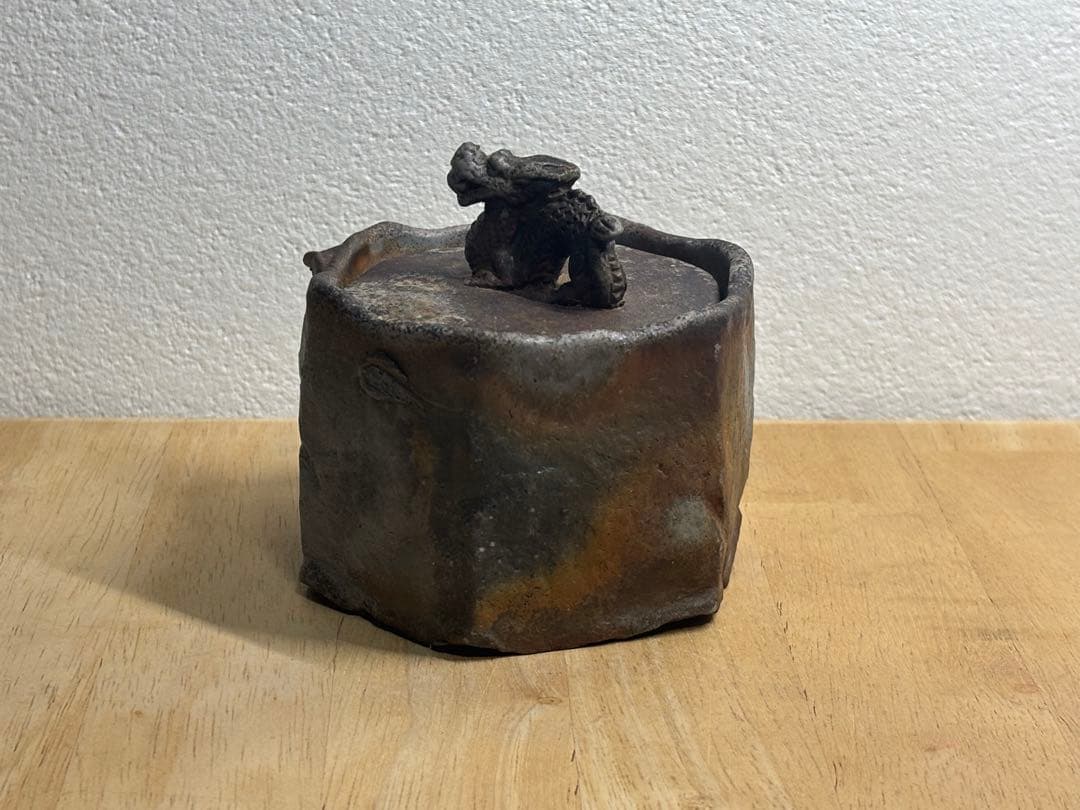 87. 備前焼 宝瓶 登り窯 龍 りゅう 6角 手びねり 急須