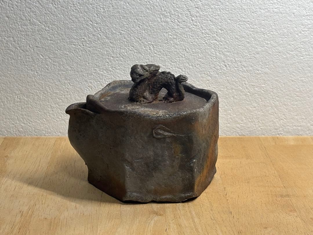 87. 備前焼 宝瓶 登り窯 龍 りゅう 6角 手びねり 急須