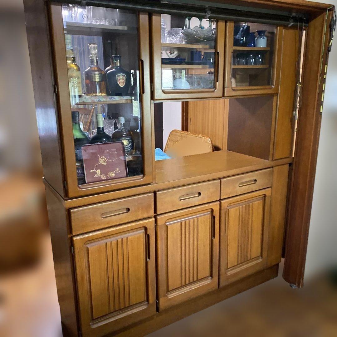［ばっぽ］食器棚 ガラス扉付き　昭和レトロ　アンティーク