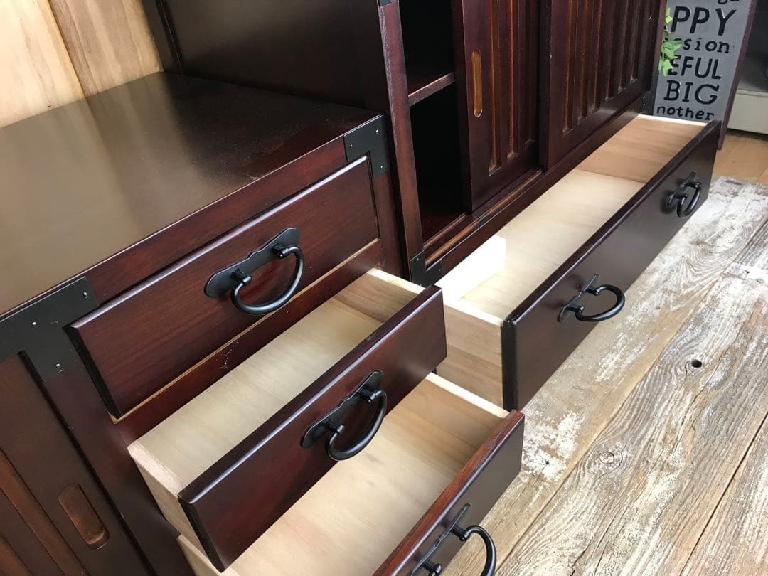 民芸家具引き戸付きタンスチェスト2点セット木製桐材天然無垢飾り棚収納家具和箪笥