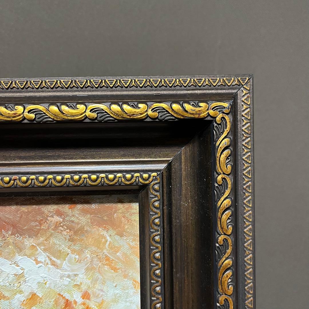 手書き油絵 水上の街 額付き 肉筆絵画 インテリア 油彩画