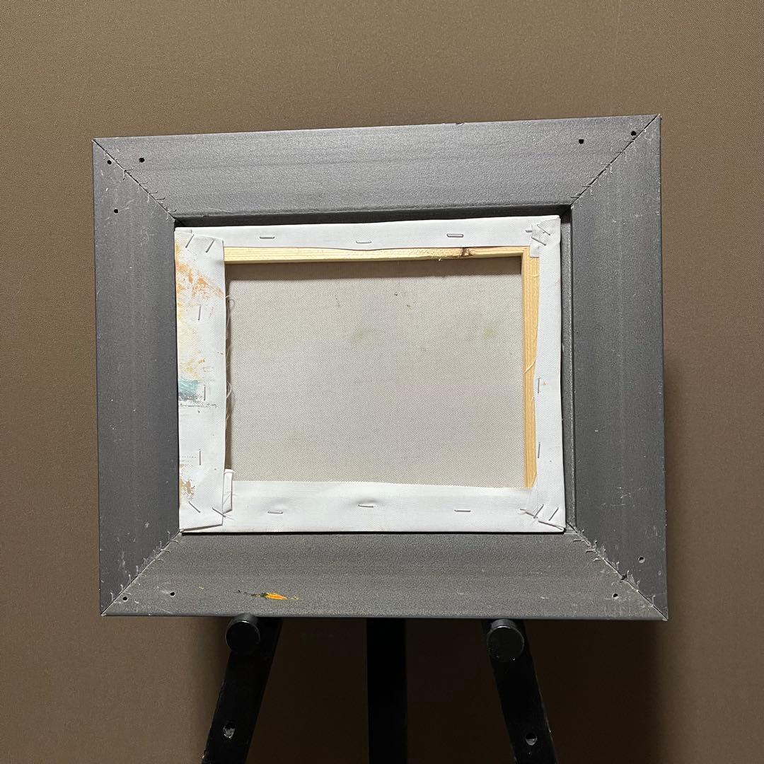 手書き油絵 水上の街 額付き 肉筆絵画 インテリア 油彩画