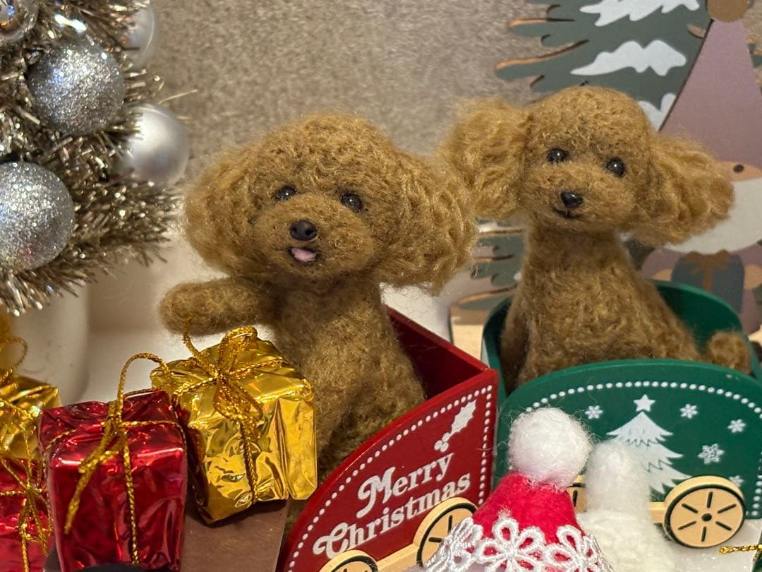 羊毛フェルト 毛糸 仲良しトイプードル クリスマスセット❣️