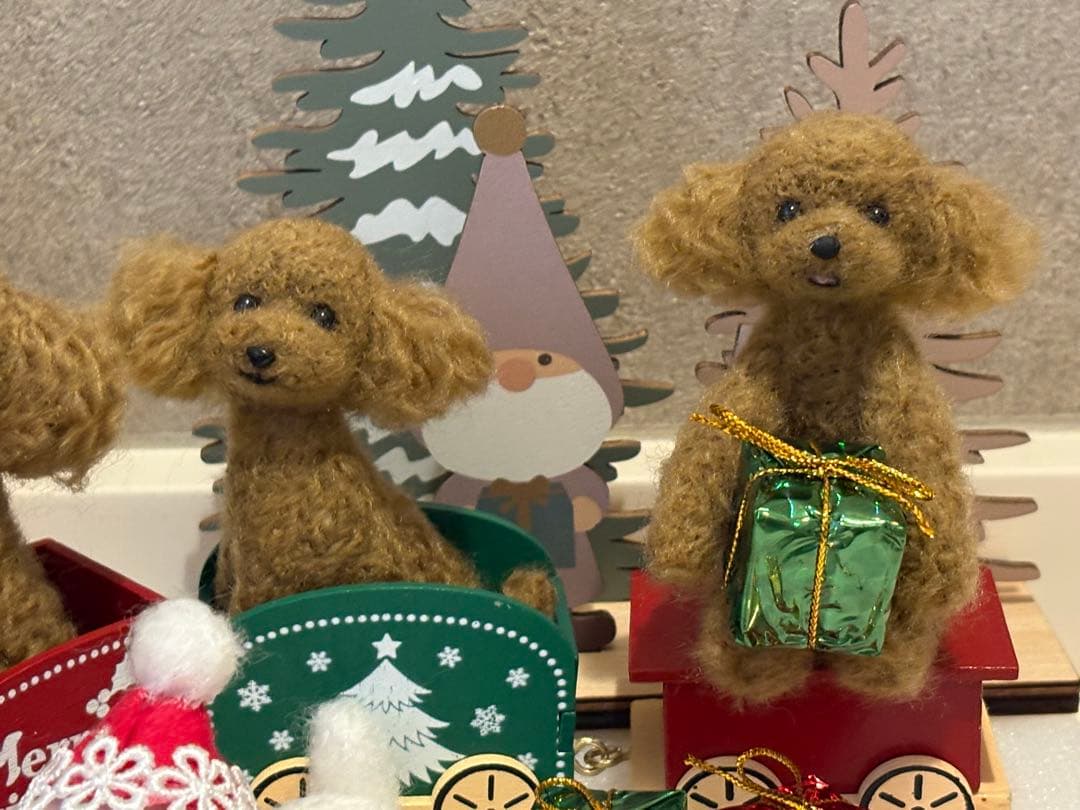 羊毛フェルト 毛糸 仲良しトイプードル クリスマスセット❣️