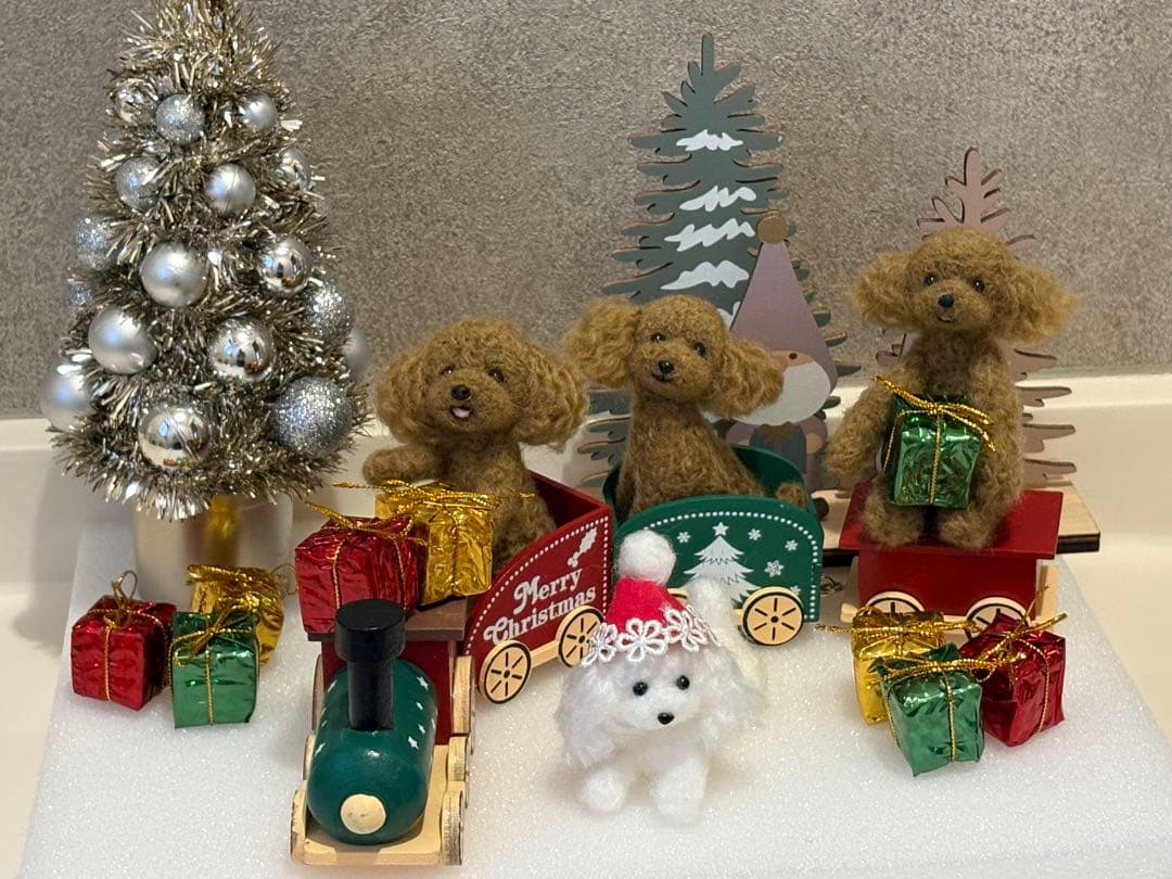 羊毛フェルト 毛糸 仲良しトイプードル クリスマスセット❣️