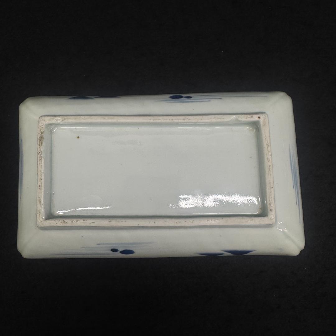 古伊万里　山水図　山水楼閣 染付　角切皿　4客