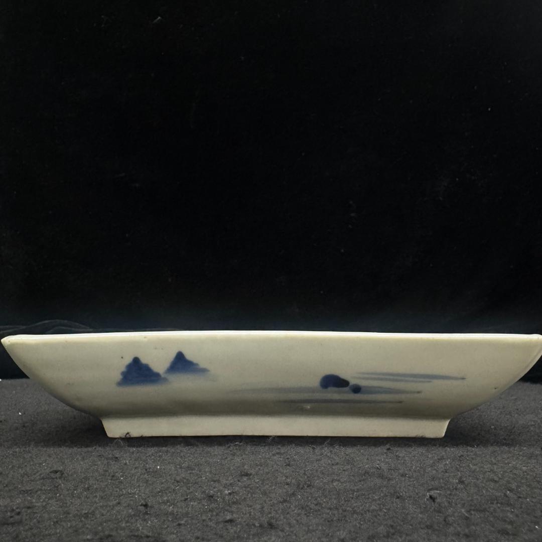 古伊万里　山水図　山水楼閣 染付　角切皿　4客