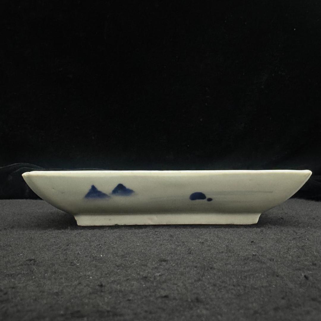 古伊万里　山水図　山水楼閣 染付　角切皿　4客