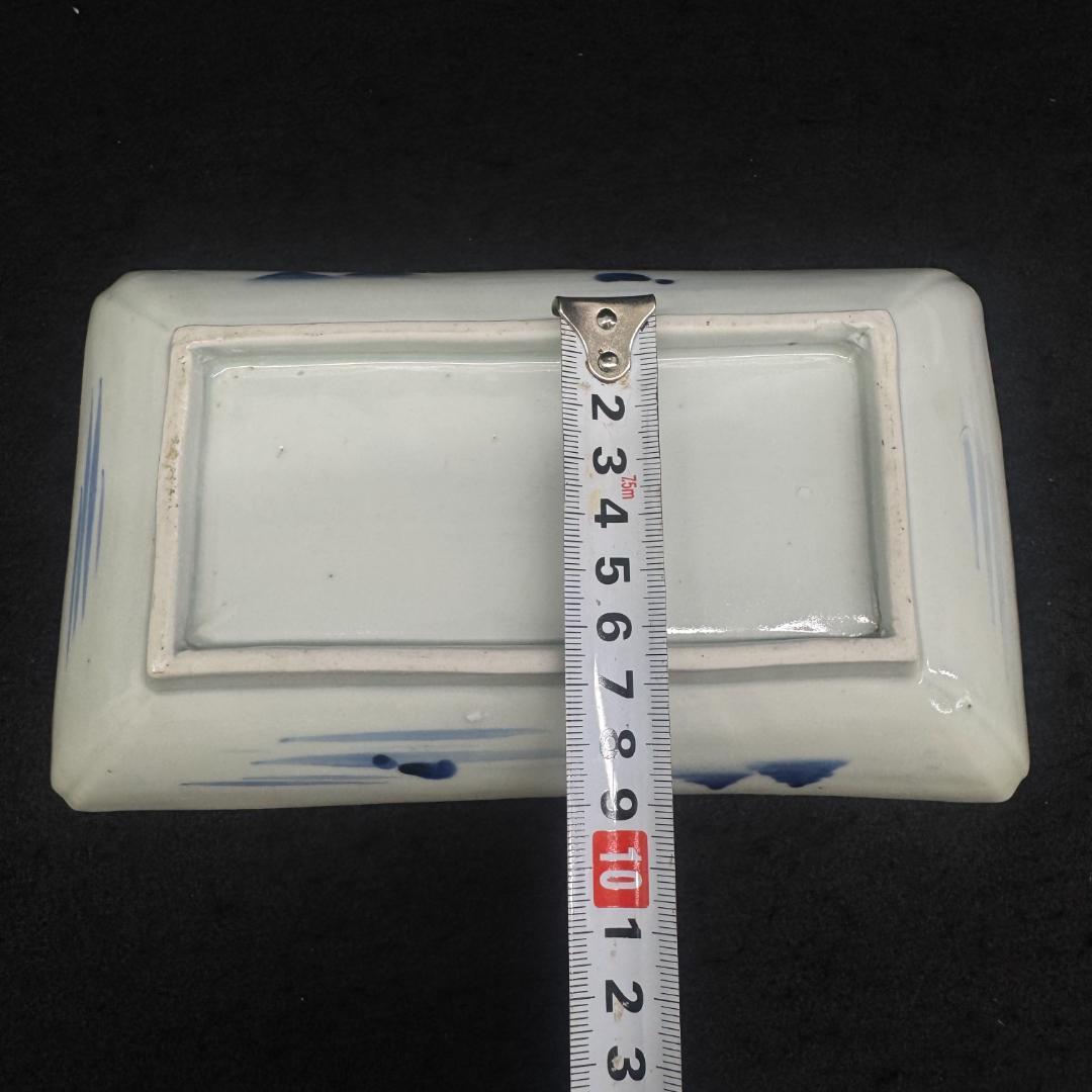 古伊万里　山水図　山水楼閣 染付　角切皿　4客