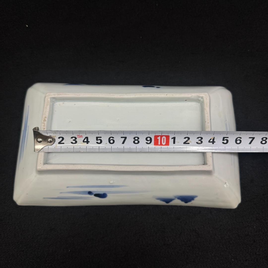 古伊万里　山水図　山水楼閣 染付　角切皿　4客