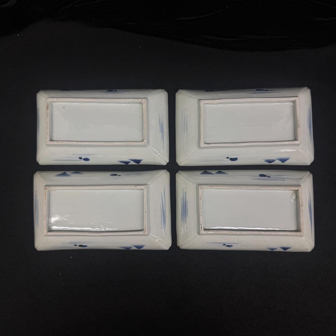 古伊万里　山水図　山水楼閣 染付　角切皿　4客