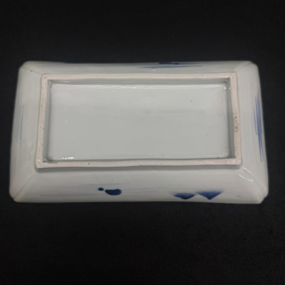 古伊万里　山水図　山水楼閣 染付　角切皿　4客