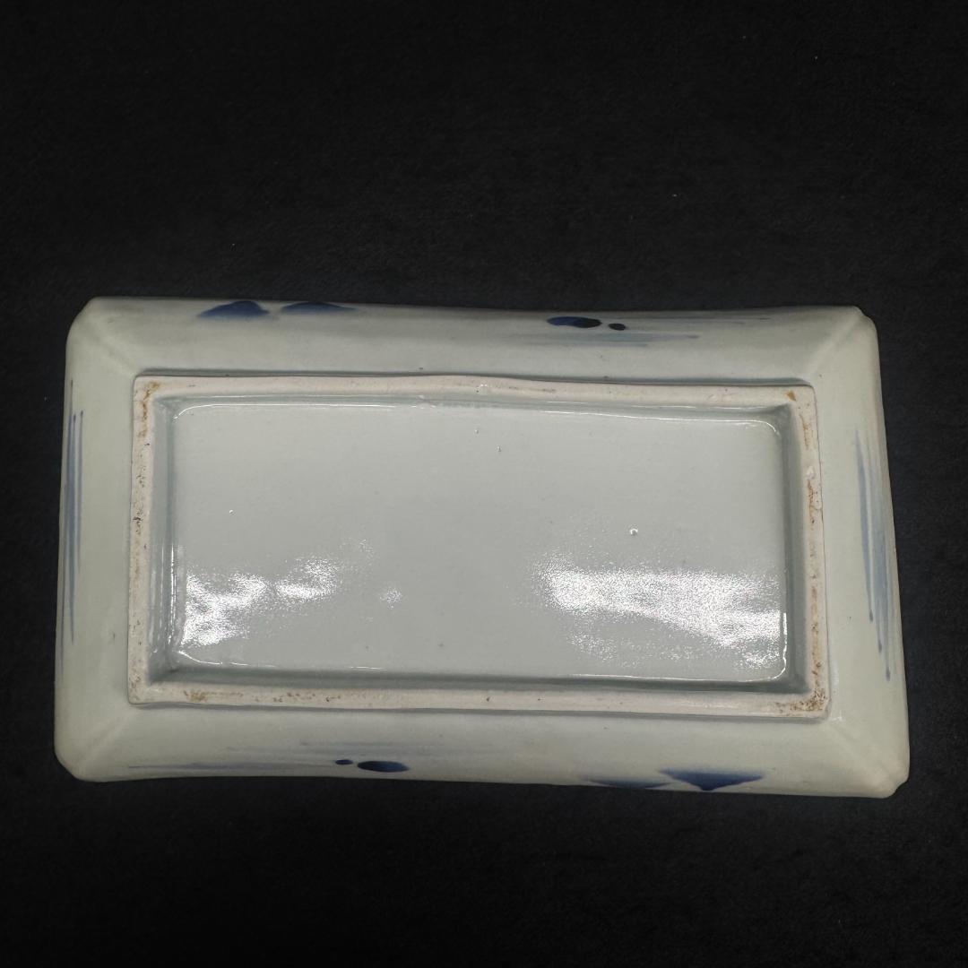 古伊万里　山水図　山水楼閣 染付　角切皿　4客