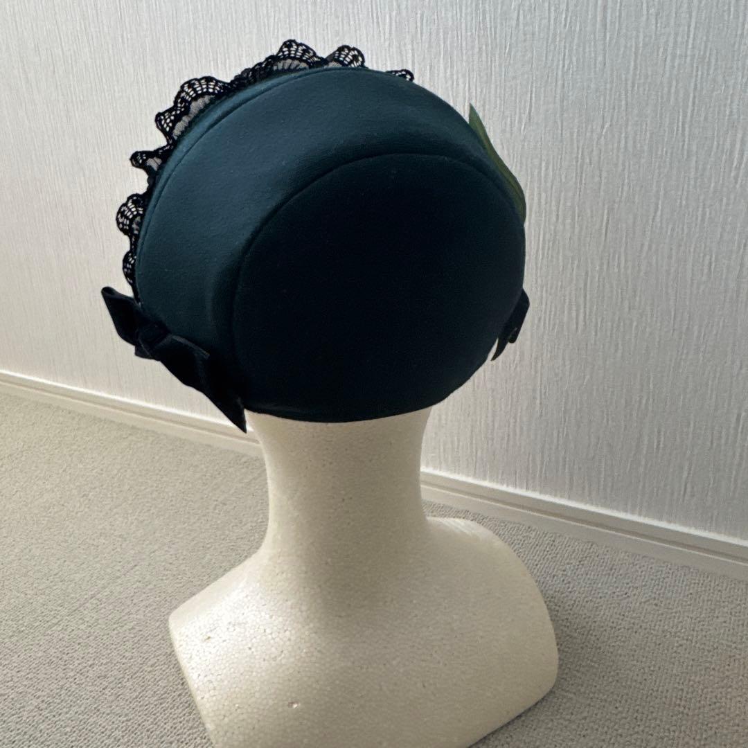 アノンハット ハンドメイド ダークグリーン すずらんのボンネット ロリータ