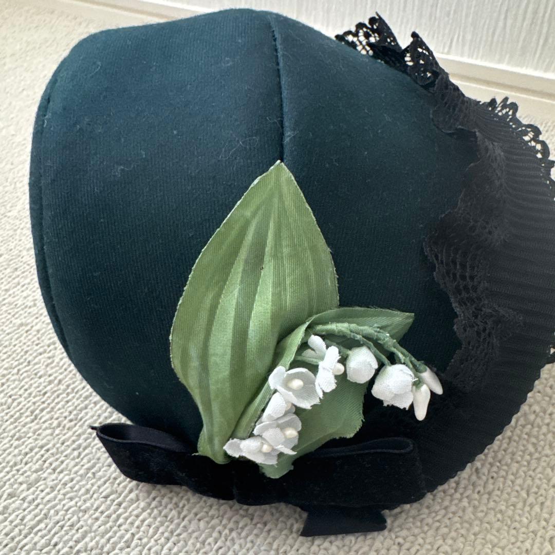 アノンハット ハンドメイド ダークグリーン すずらんのボンネット ロリータ