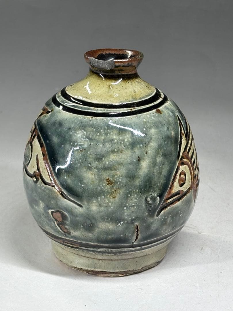 人間国宝『金城次郎』造 魚紋 壷 壺屋焼 花瓶 花生 壺 本物保証