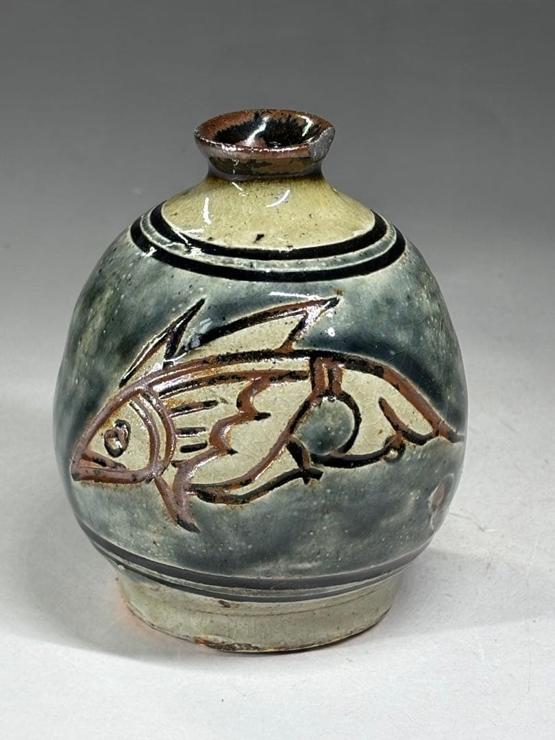 人間国宝『金城次郎』造 魚紋 壷 壺屋焼 花瓶 花生 壺 本物保証