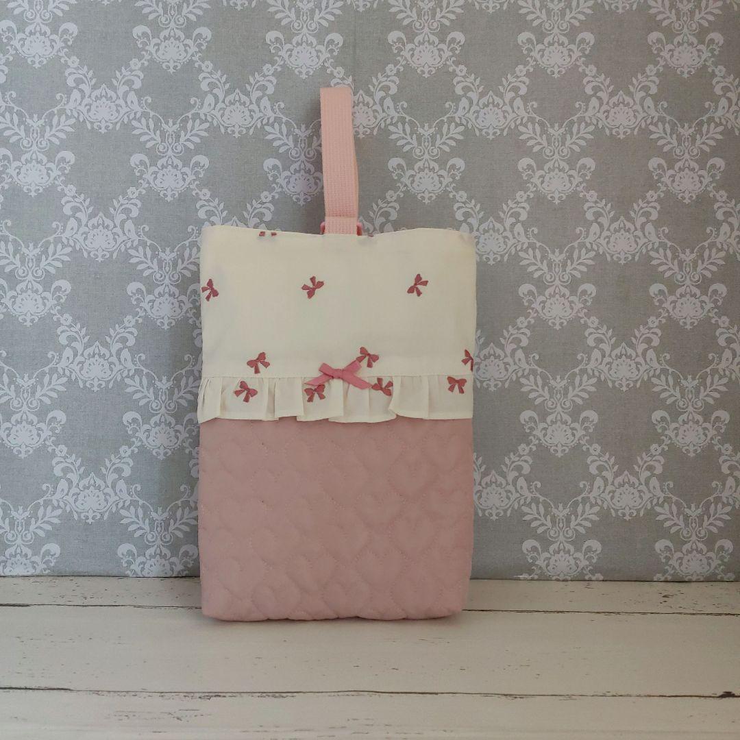 入園入学セット　リボン刺繍生地　ハートキルティング