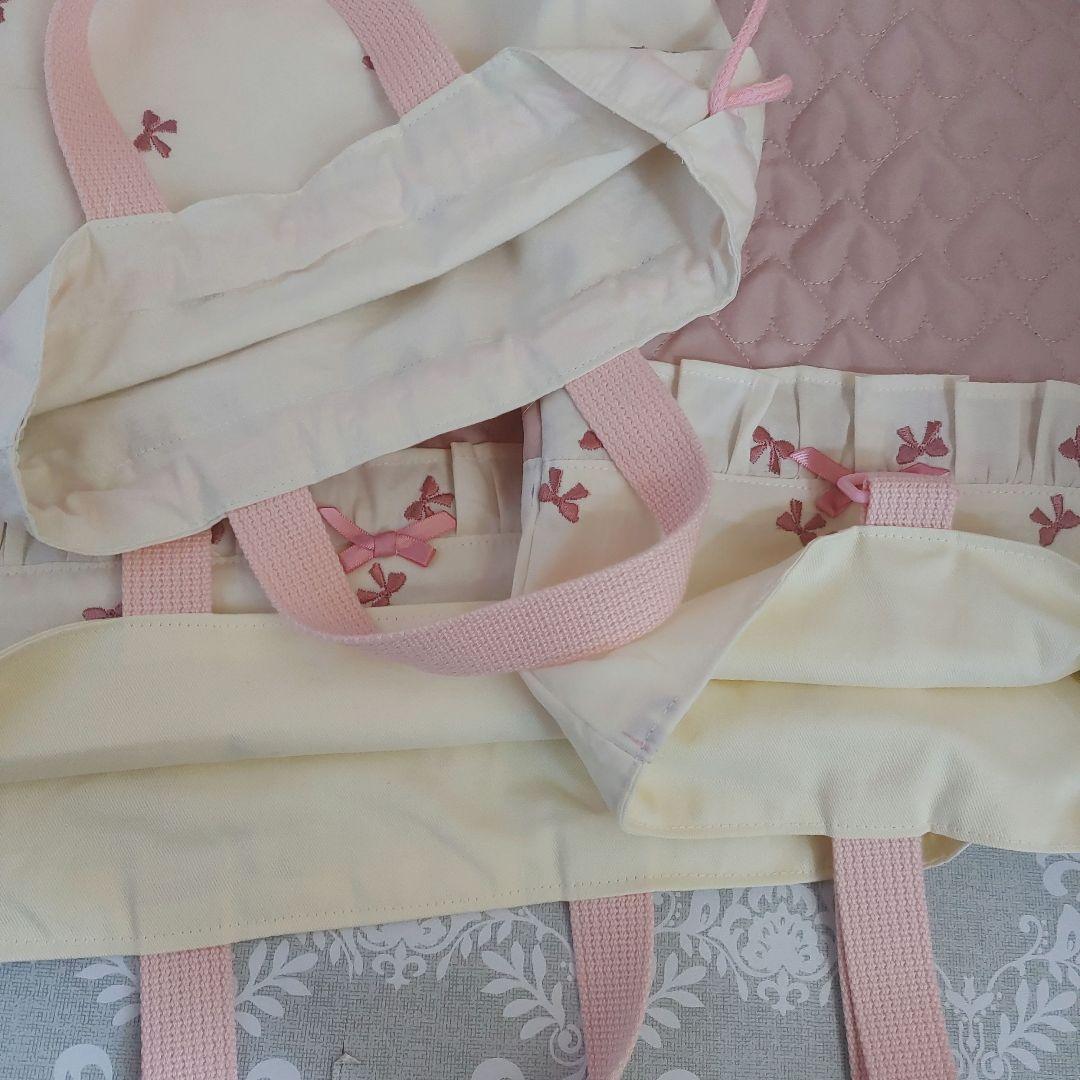 入園入学セット　リボン刺繍生地　ハートキルティング