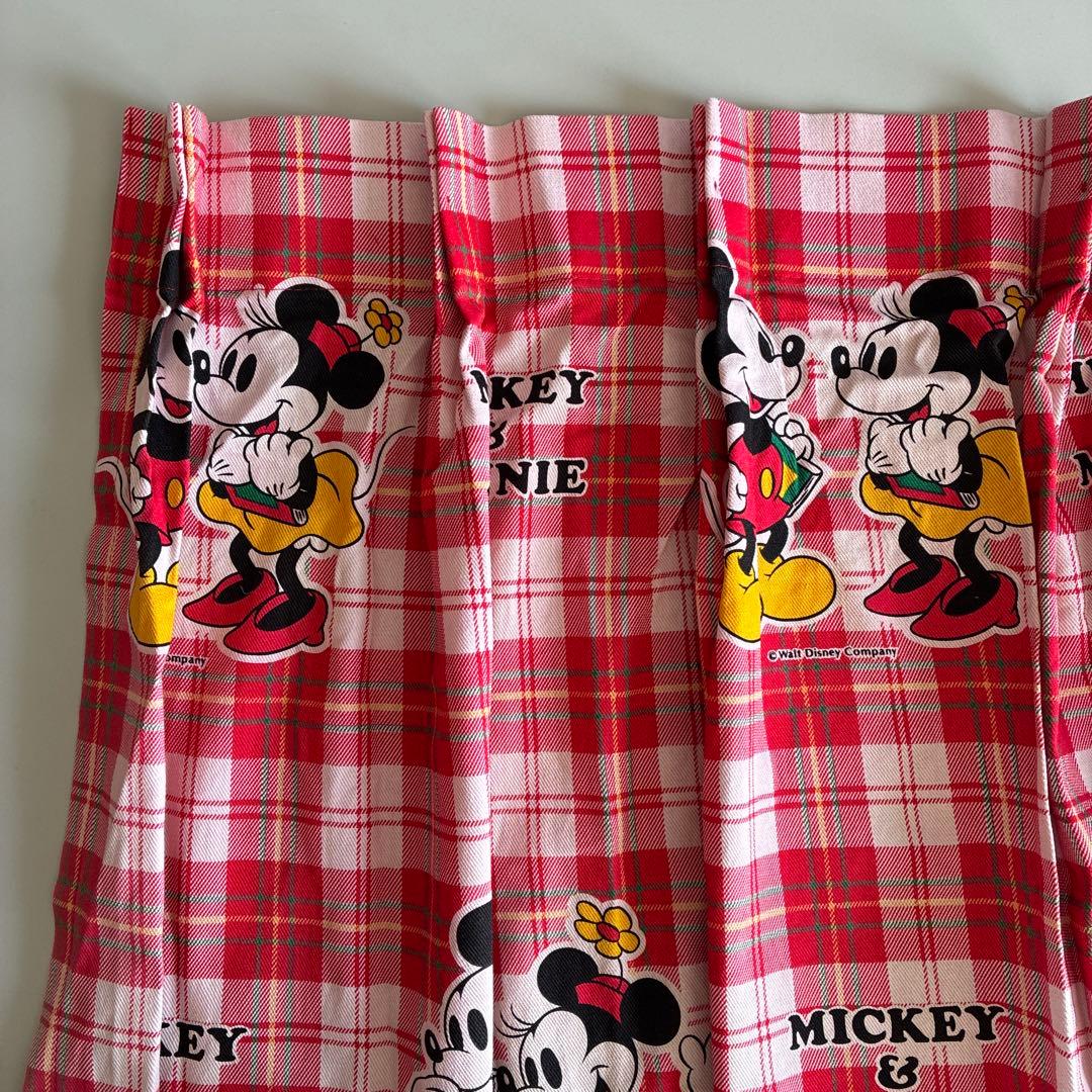 【レア】Mickey Mouse ドレープカーテン 赤チェック柄 2枚セット