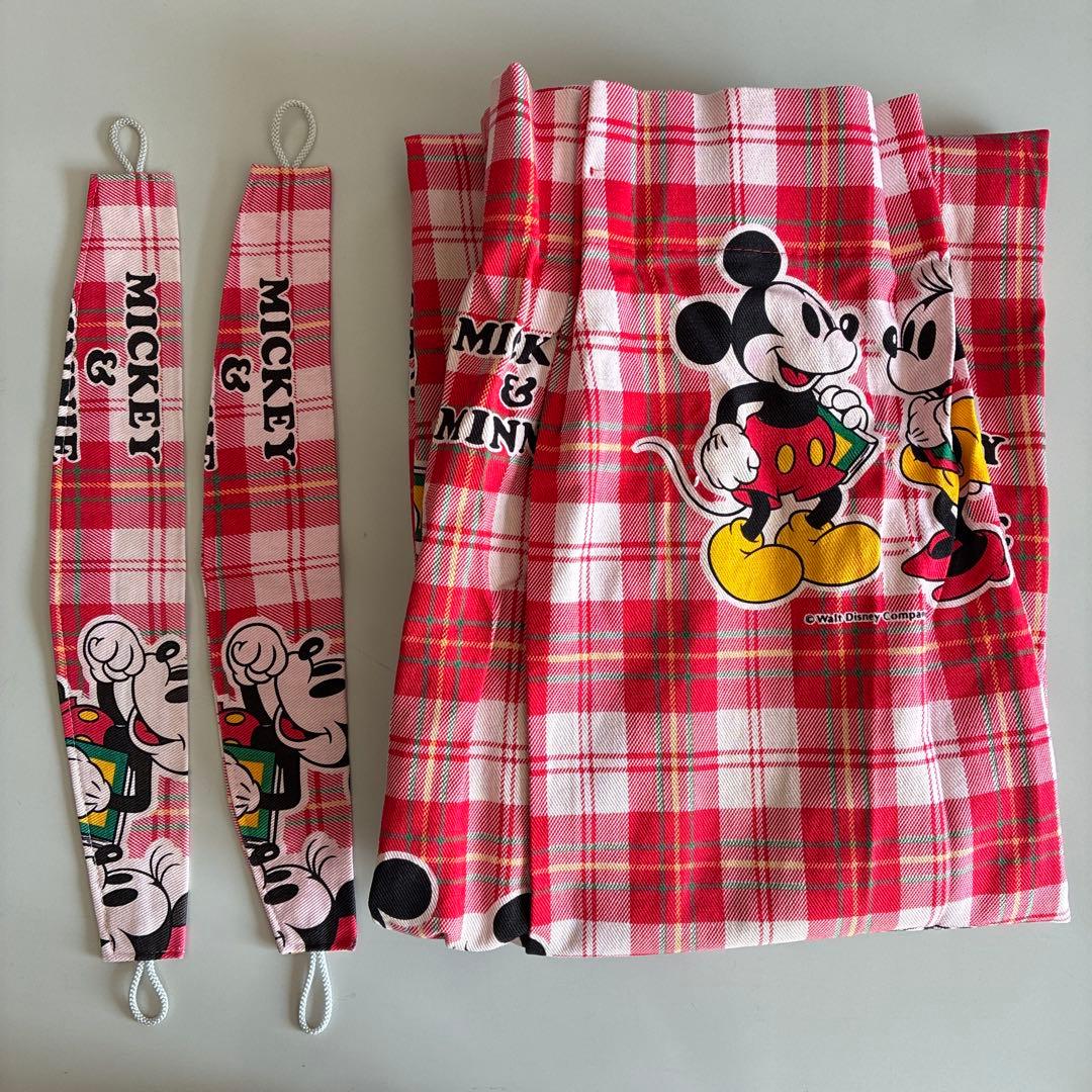 【レア】Mickey Mouse ドレープカーテン 赤チェック柄 2枚セット