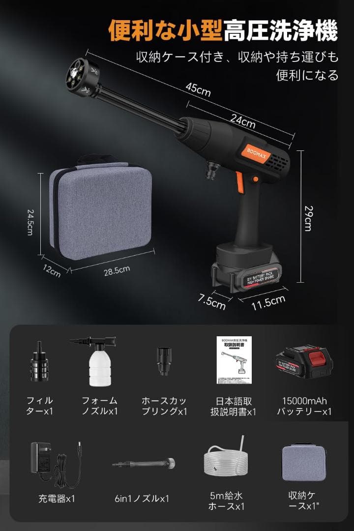 【R1606-14-80】コードレス高圧洗浄機 8MPa 18モード 軽量