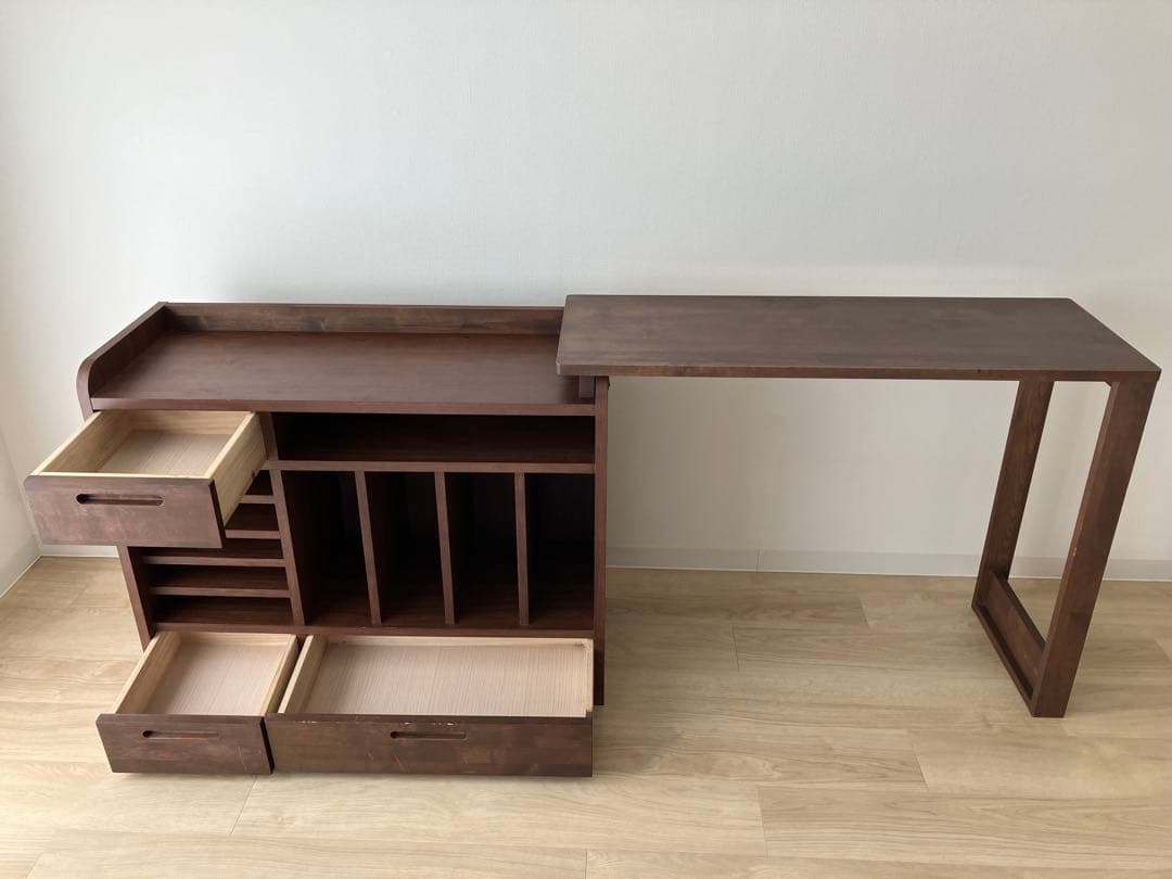 ダークブラウン オープンシェルフ付き学習机