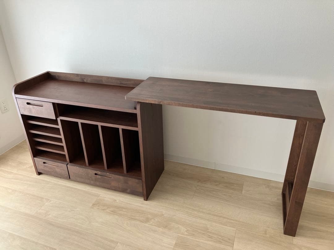 ダークブラウン オープンシェルフ付き学習机