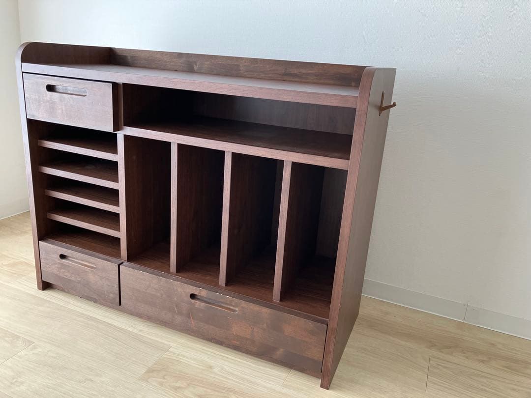 ダークブラウン オープンシェルフ付き学習机