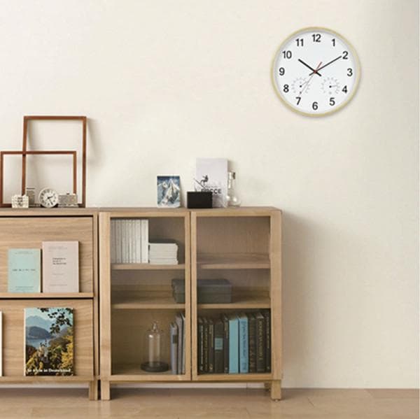 電波時計 木製 静音 温度計 湿度計 ナチュラル 30cm