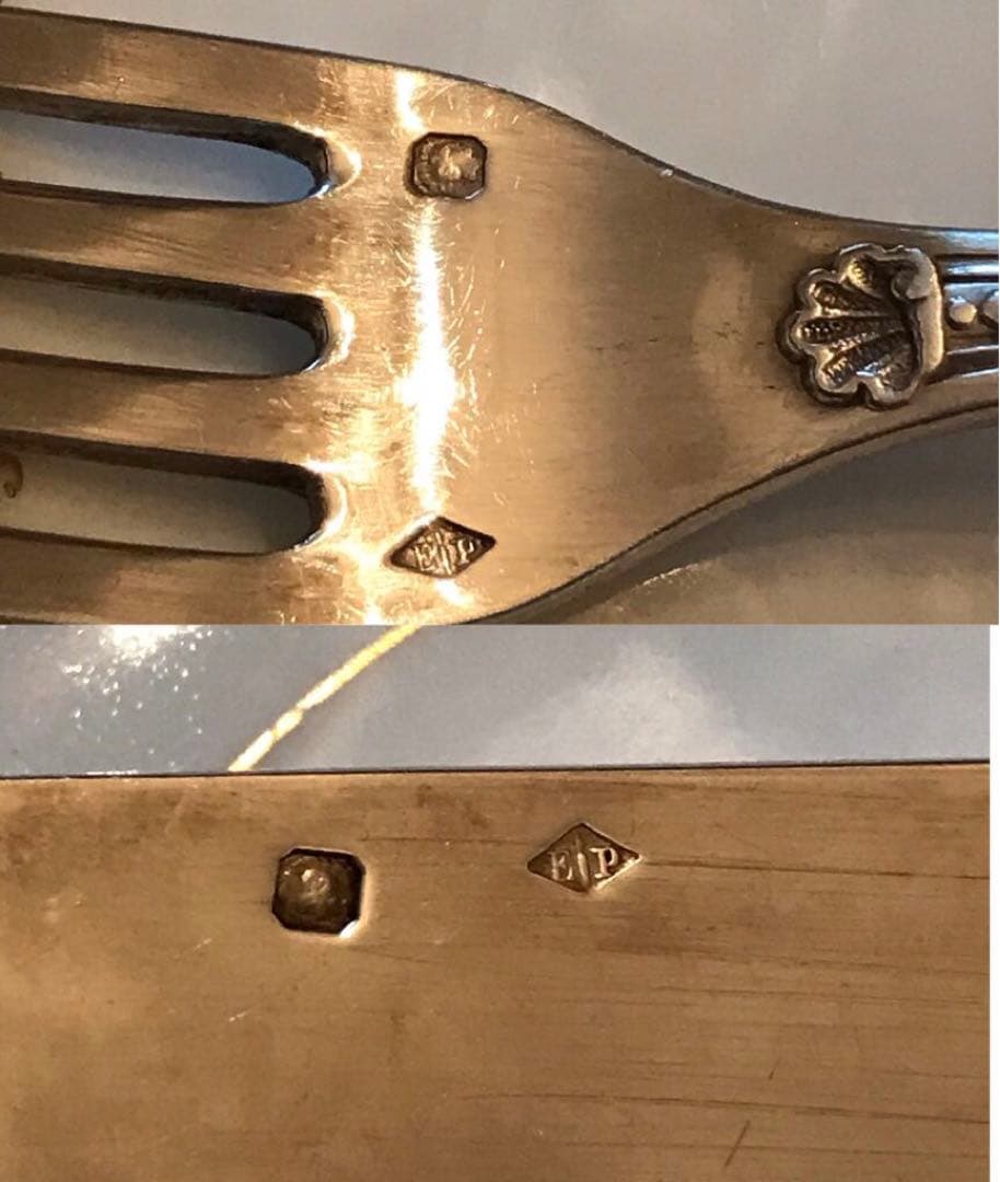 フランス ピュイフォルカ／純銀 白蝶貝／ナイフ＆フォーク １組 ２本セット