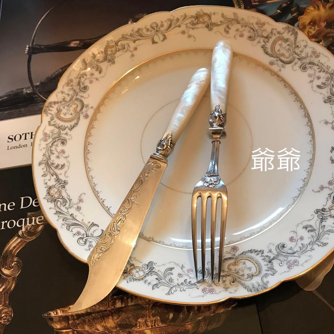 フランス ピュイフォルカ／純銀 白蝶貝／ナイフ＆フォーク １組 ２本セット