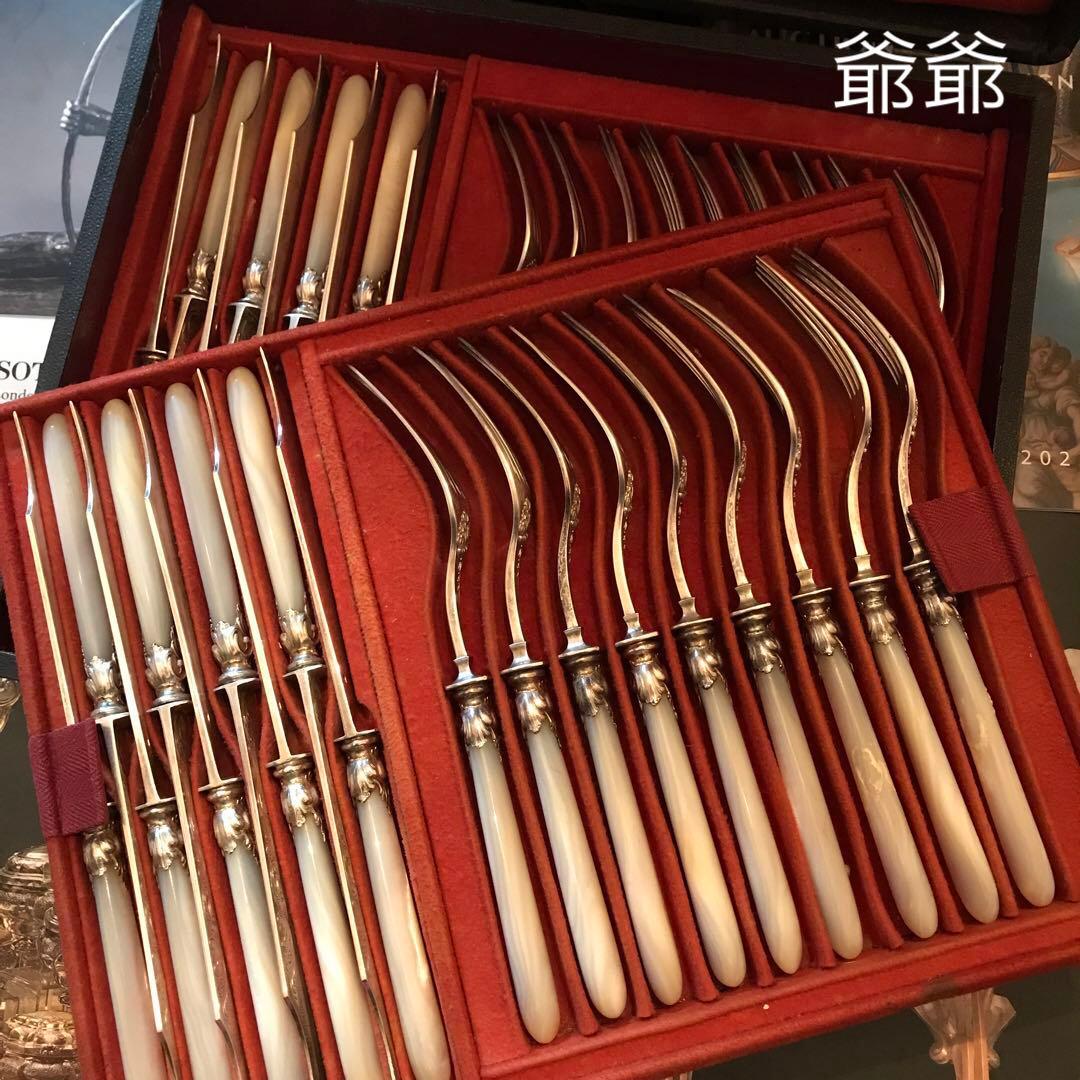 フランス ピュイフォルカ／純銀 白蝶貝／ナイフ＆フォーク １組 ２本セット