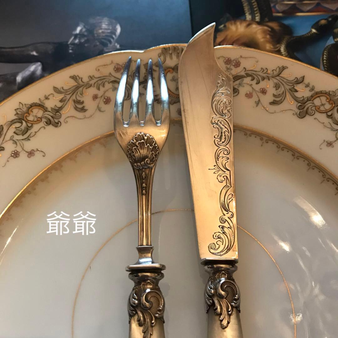 フランス ピュイフォルカ／純銀 白蝶貝／ナイフ＆フォーク １組 ２本セット