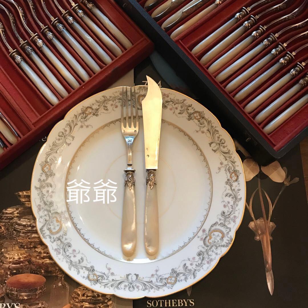 フランス ピュイフォルカ／純銀 白蝶貝／ナイフ＆フォーク １組 ２本セット