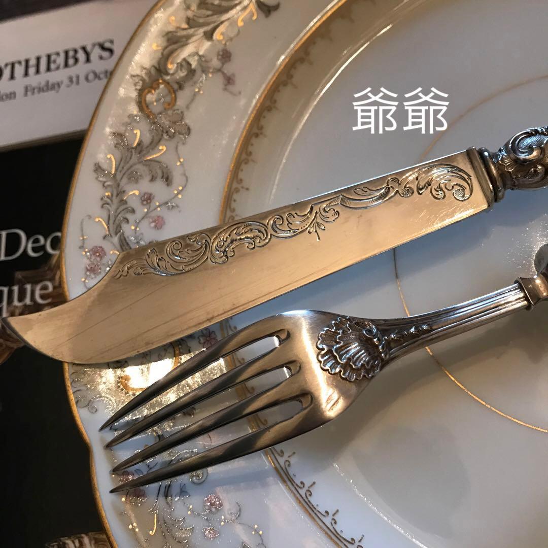 フランス ピュイフォルカ／純銀 白蝶貝／ナイフ＆フォーク １組 ２本セット