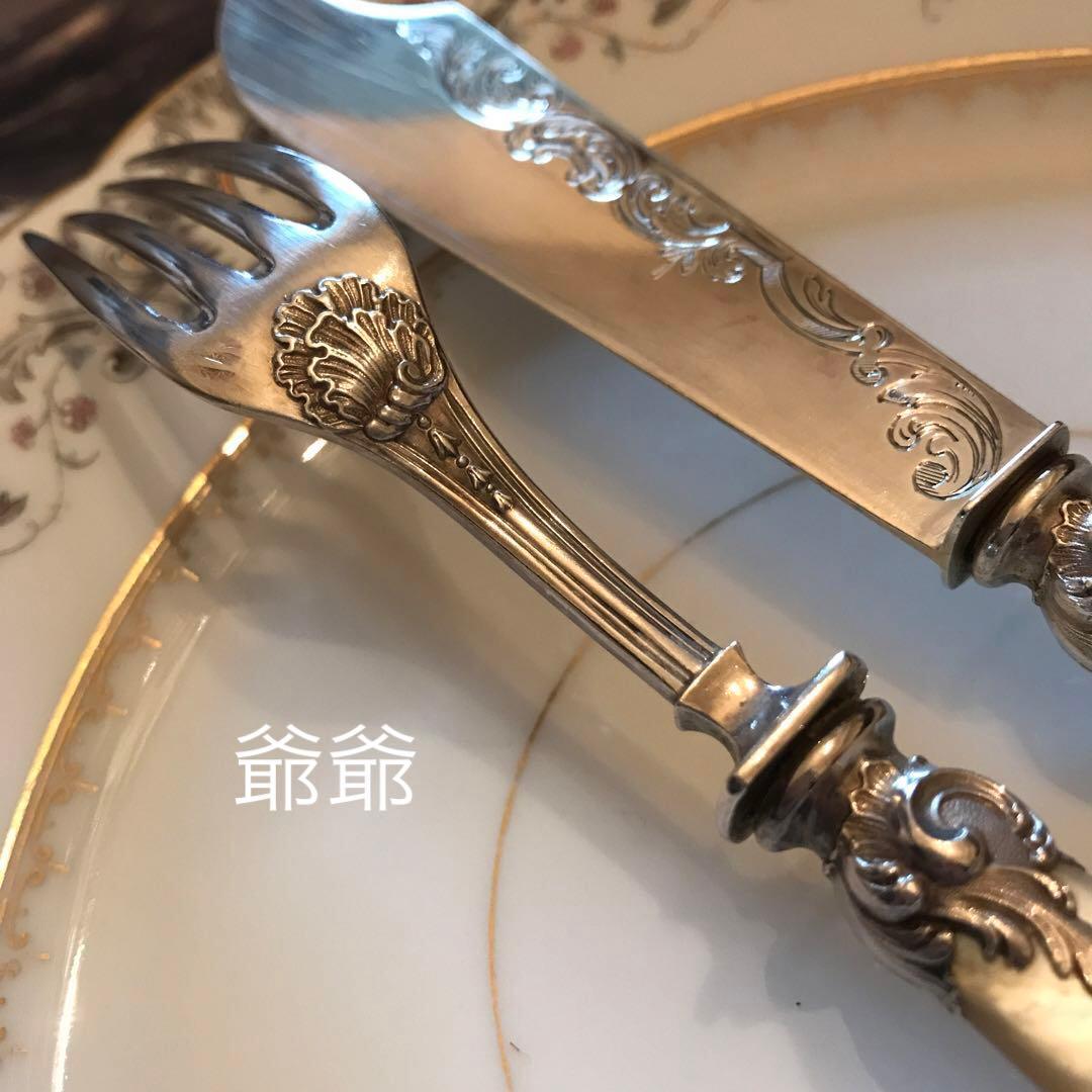 フランス ピュイフォルカ／純銀 白蝶貝／ナイフ＆フォーク １組 ２本セット